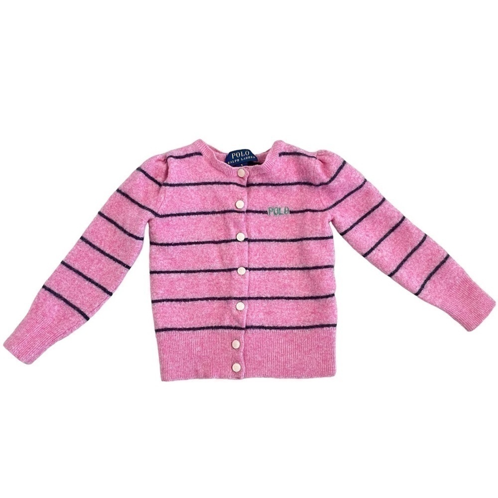 Polo Ralph Laurent Girl’s Pink Striped Round Neck 100% Wool Sweater 9-18 Months